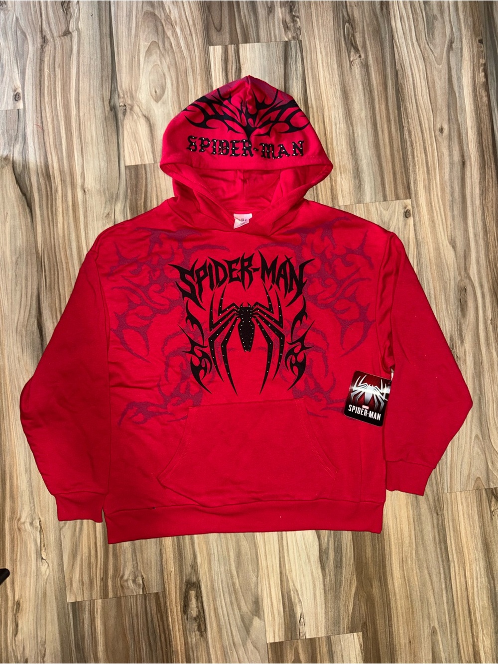 Spiderman Red Hoodie with Black Spider Graphic